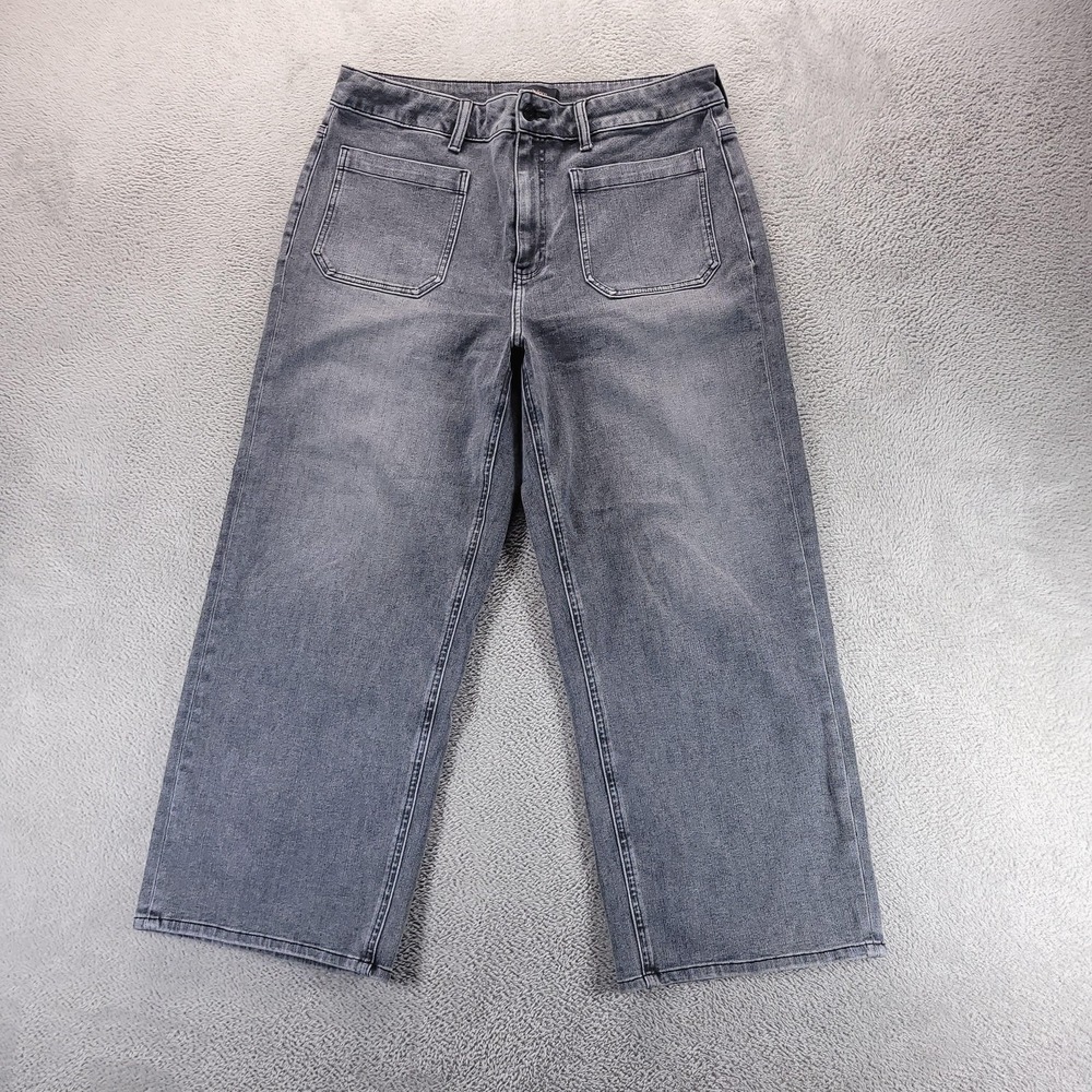 Quince Jeans Womens 32 Gray Relaxed Wide Leg Cropped Stretch Denim High Rise